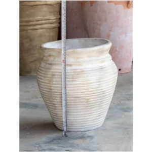 Antique Ribbed Terracotta Planter – Ivory Wash Finish