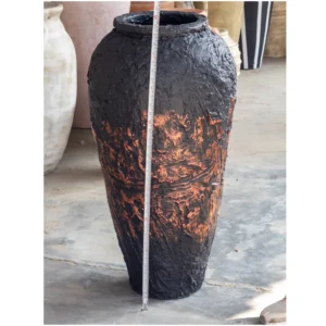 Volcanic Noir Terracotta Floor Vase – Burnished Copper Accent