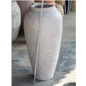 Ivory Textured Terracotta Floor Vase – Soft Plaster Finish
