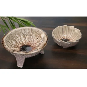 Ivory Drift Pedestal & Petal Bowls – Set of 2