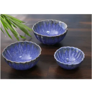 Indigo Petal Bowls – Set of 3