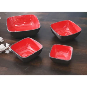 Crimson Core Square Bowls – Set of 4
