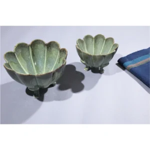 Seafoam Petal Pedestal Bowls – Set of 2