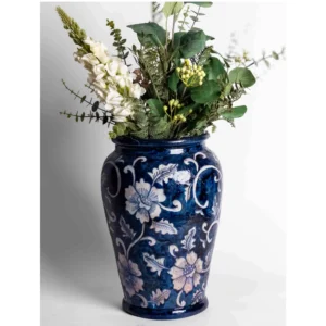 Indigo Blossom Hand-Painted Ceramic Vase