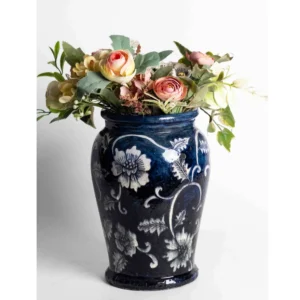 Midnight Bloom Hand-Painted Ceramic Vase