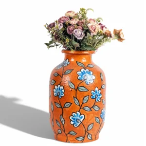 Orange Bloom Handpainted Ceramic Vase