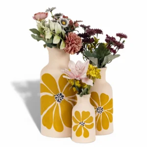 Sun Bloom Handpainted Ceramic Vase Set (Set of 3)