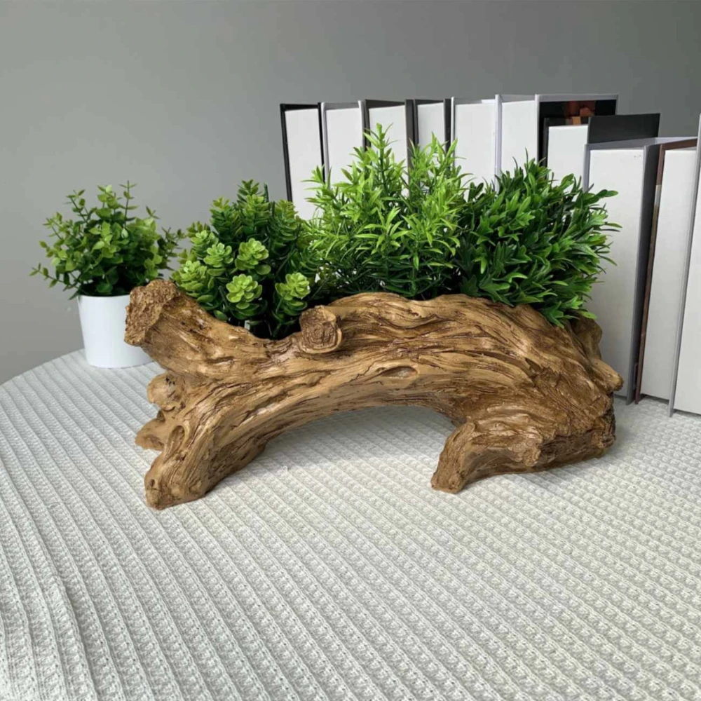 Driftwood Log Resin Planter