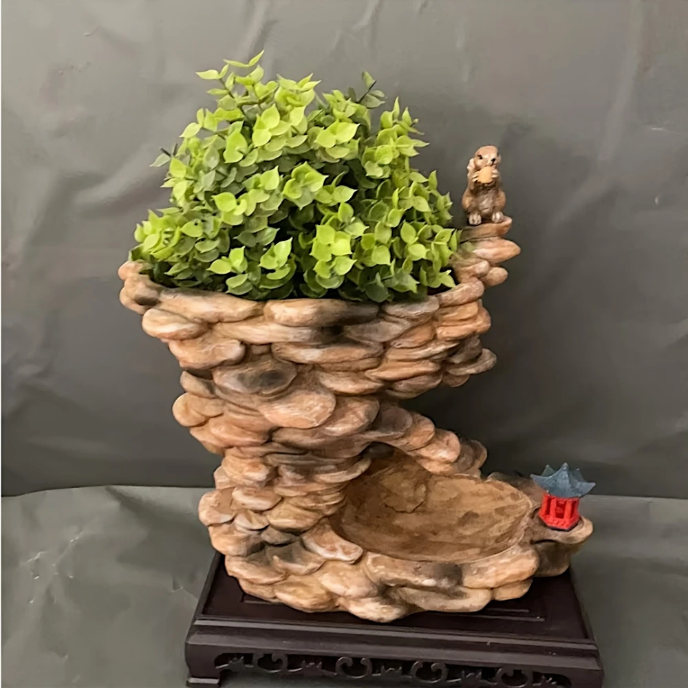 Miniature Rock Garden Planter with Lantern & Animal Accent