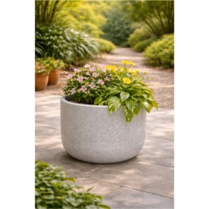 StoneTouch Grey Bowl Fiberglass Planter