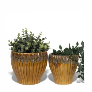 Amber Drip Ribbed Planter