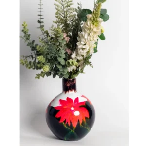 Midnight Scarlet Bloom Ceramic Vase