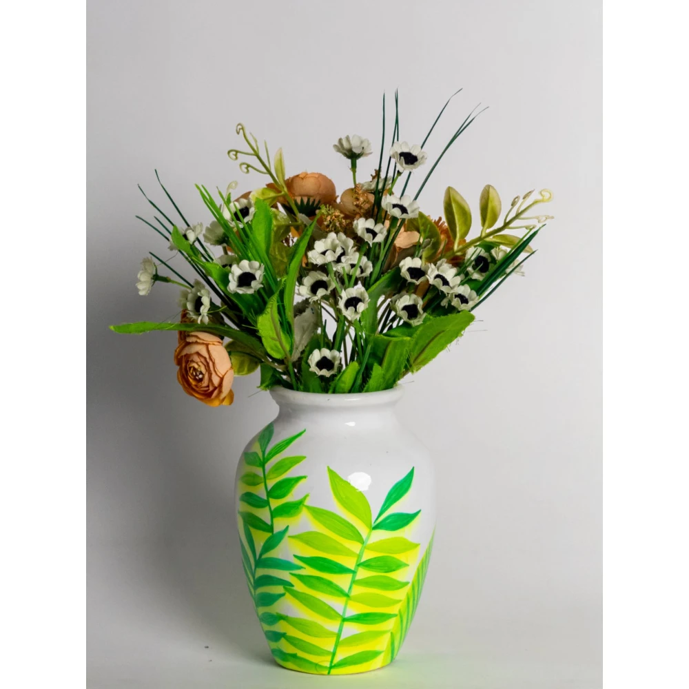 Emerald Fern Glow Ceramic Vase