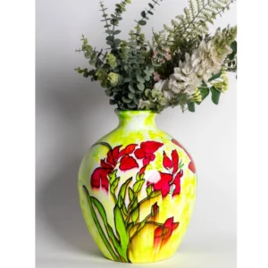 Radiant Scarlet Bloom Ceramic Vase