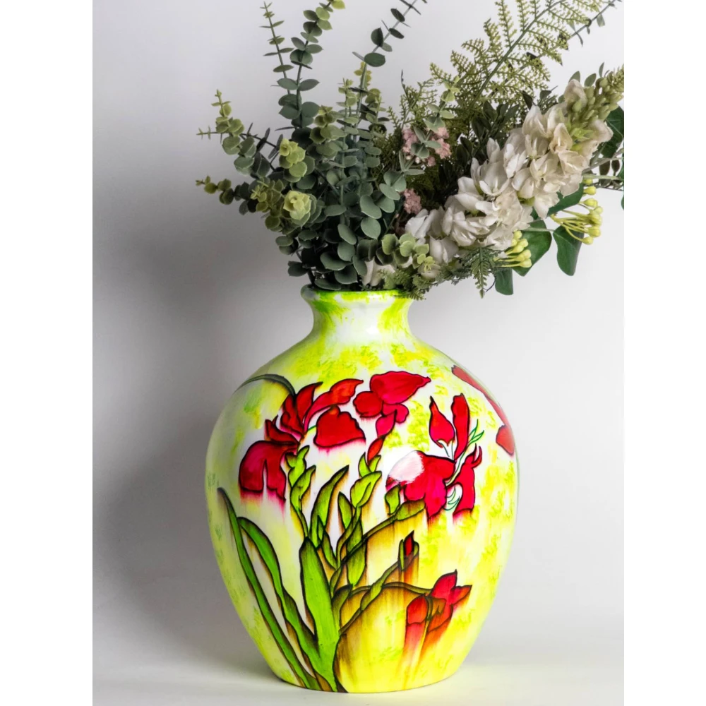 Radiant Scarlet Bloom Ceramic Vase