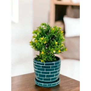 Emerald Brick Glaze Planter with Saucer