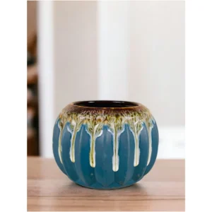 Ocean Drip Glaze Ribbed Planter