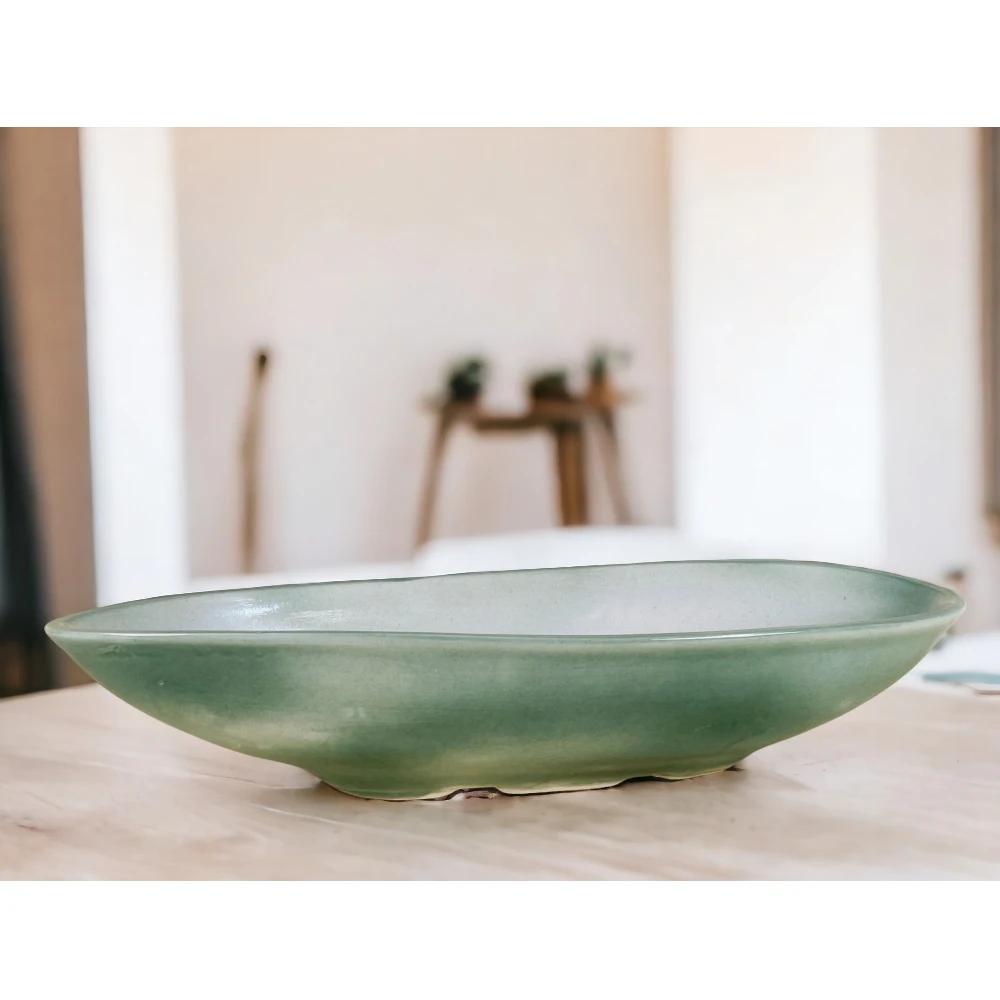Sage Green Oval Ceramic Serving Bowl