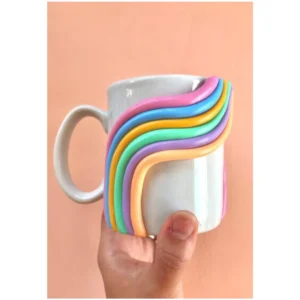 Handcrafted Rainbow Ceramic Mug – Colorful 3D Arc Coffee Cup