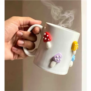 Handcrafted Colorful Mushroom Ceramic Mug – Whimsical 3D Coffee Cup