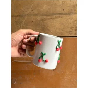 Handcrafted Cherry Ceramic Mug – Cute 3D Fruit Coffee Cup
