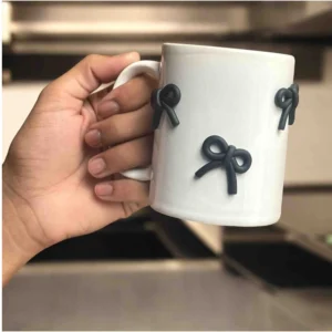 Handcrafted Bow Knot Ceramic Mug – Minimalist 3D Ribbon Coffee Cup