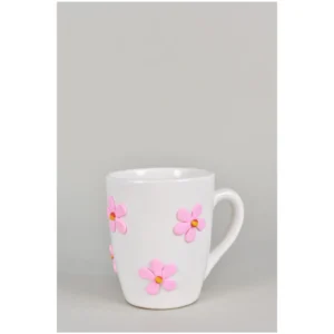 Handcrafted Pink Daisy Floral Ceramic Mug – Cute 3D Flower Coffee Cup