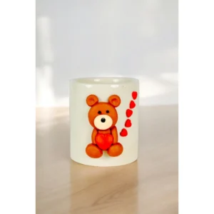 Handcrafted Cute Teddy Bear Love Mug – 3D Heart Design Ceramic Cup