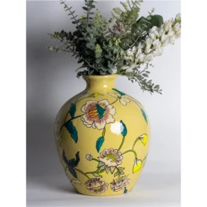 Handcrafted Yellow Floral Ceramic Vase