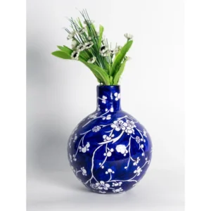 Handcrafted Blue Floral Ceramic Bottle Vase