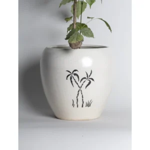 Palm Motif Ivory Ceramic Planter