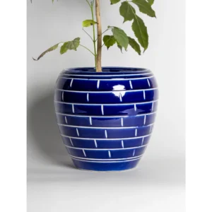 Cobalt Striped Ceramic Planter