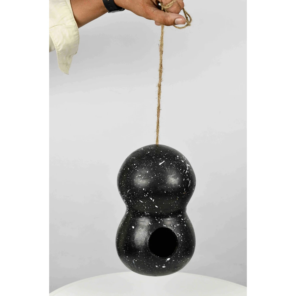 Handcrafted Hanging Bird House Planter – Black Speckled Ceramic