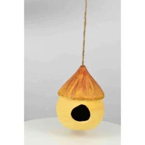 Handcrafted Hanging Cottage Bird House – Cream & Rustic Brown Ceramic