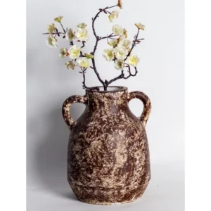 Vintage Ember Twin-Handle Ceramic Vase