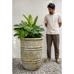 Antique Limestone Barrel Planter