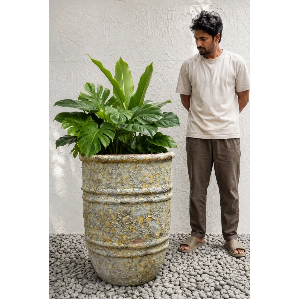 Antique Limestone Barrel Planter