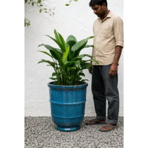 Ocean Blue Barrel Ceramic Planter