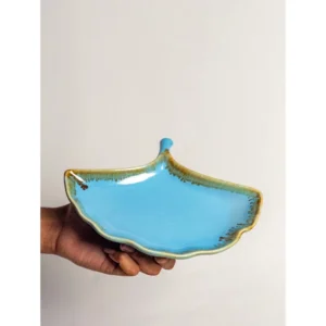 Ocean Blue Leaf Ceramic Serving Bowl