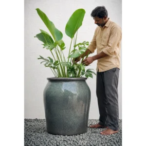 Slate Mist Glazed Ceramic Floor Planter