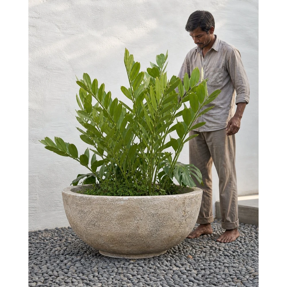 Textured Bowl Ceramic Planter