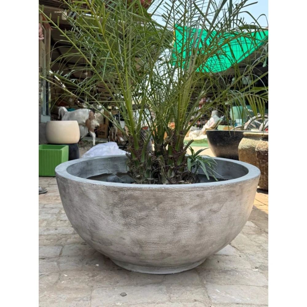Luna Bowl Fiber Planter – Rustic Stone Finish
