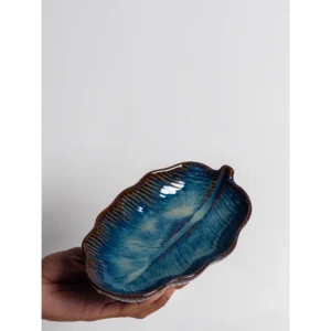 Ocean Blue Leaf Ceramic Serving Dish