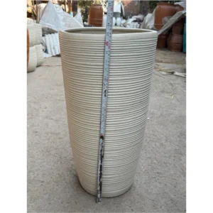 Ivory Ribbed Cylinder Fiber Planter