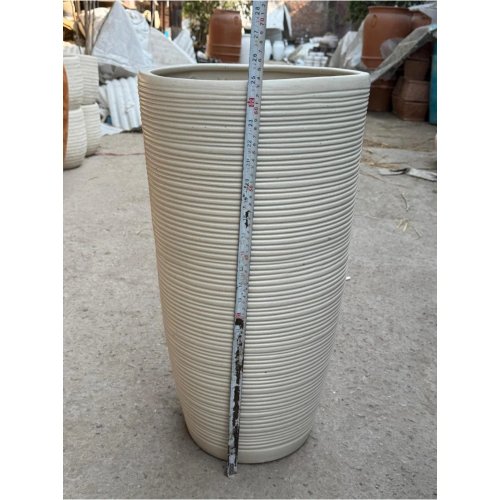 Ivory Ribbed Cylinder Fiber Planter