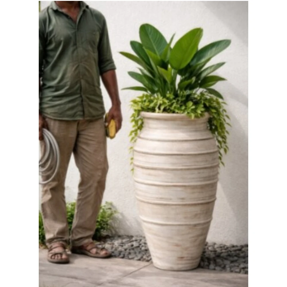Ribbed Tapered Ceramic Planter