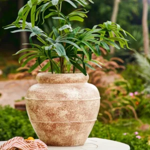 Antique Ivory Banded Rustic Urn Planter