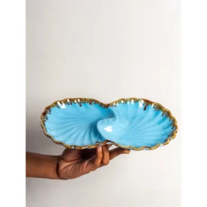 Ocean Blue Twin Shell Ceramic Serving Platter