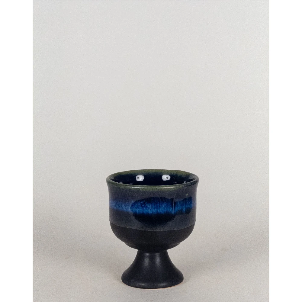 Midnight Blue Reactive Glaze Pedestal Ceramic Cup