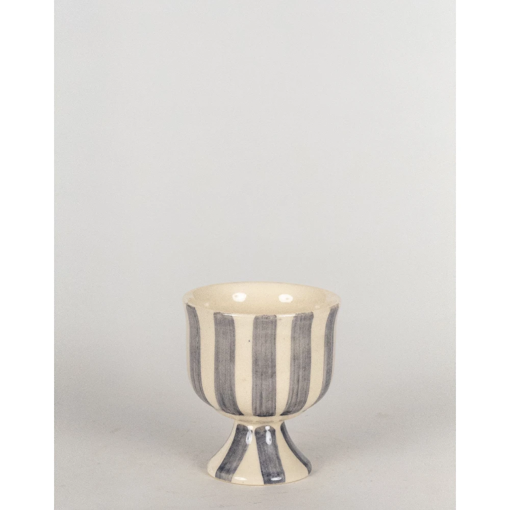 Vintage Grey Stripe Pedestal Ceramic Cup